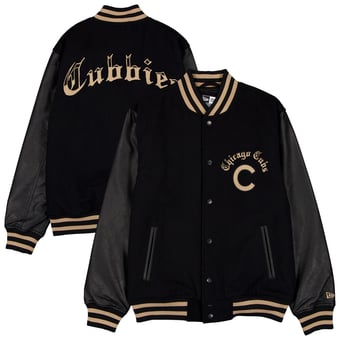 Men's New Era  Black Chicago Cubs Heritage Gothic Lettering Full-Snap Varsity Jacket