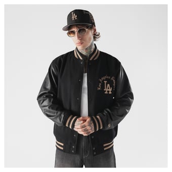 Men's New Era  Black Los Angeles Dodgers Heritage Gothic Lettering Varsity Jacket
