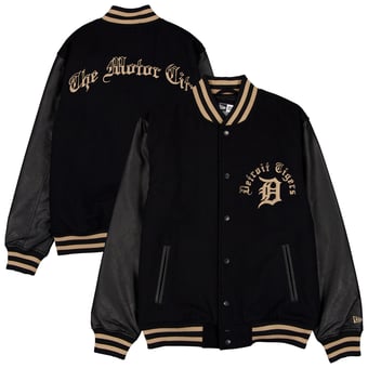 Men's New Era  Black Detroit Tigers Heritage Gothic Lettering Full-Snap Varsity Jacket