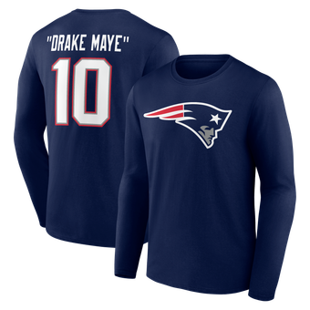 Men's Drake Maye Navy New England Patriots Nickname Long Sleeve T-Shirt