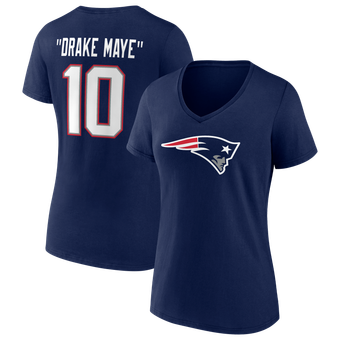 Women's Drake Maye Navy New England Patriots Nickname V-Neck T-Shirt