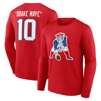 Men's Drake Maye Red New England Patriots Nickname Long Sleeve T-Shirt