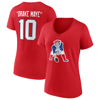 Women's Drake Maye Red New England Patriots Nickname V-Neck T-Shirt