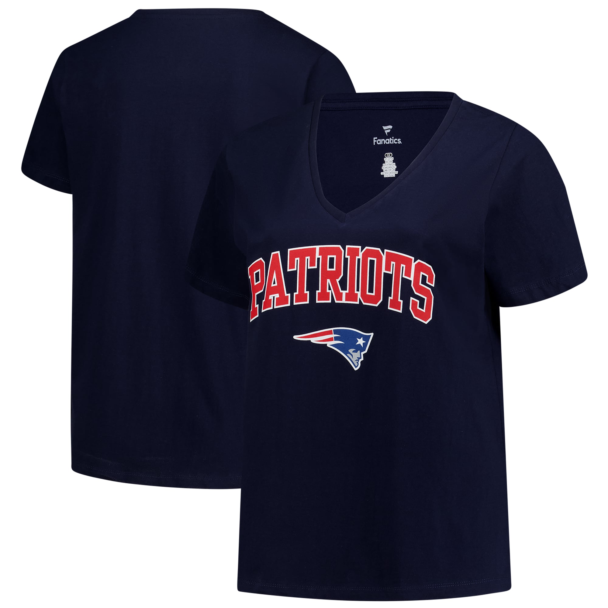 Women’s Fanatics Navy New England Patriots Plus Size Arch Over Logo V-Neck T-Shirt Women’s Fanatics Navy New England Patriots Plus Size Arch Over Logo V-Neck T-Shirt