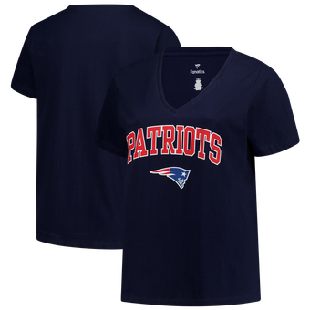 Women's Fanatics Navy New England Patriots Plus Size Arch Over Logo V-Neck T-Shirt