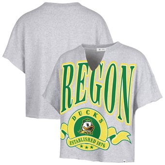 Women's '47  Heather Gray Oregon Ducks Banners Out Oversized Notch-Neck T-Shirt