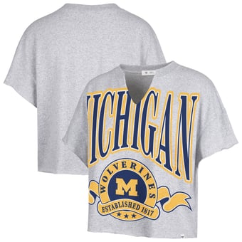 Women's '47  Heather Gray Michigan Wolverines Banners Out Oversized Notch-Neck T-Shirt