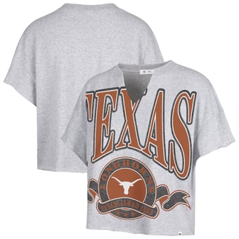 Women's '47  Heather Gray Texas Longhorns Banners Out Oversized Notch-Neck T-Shirt