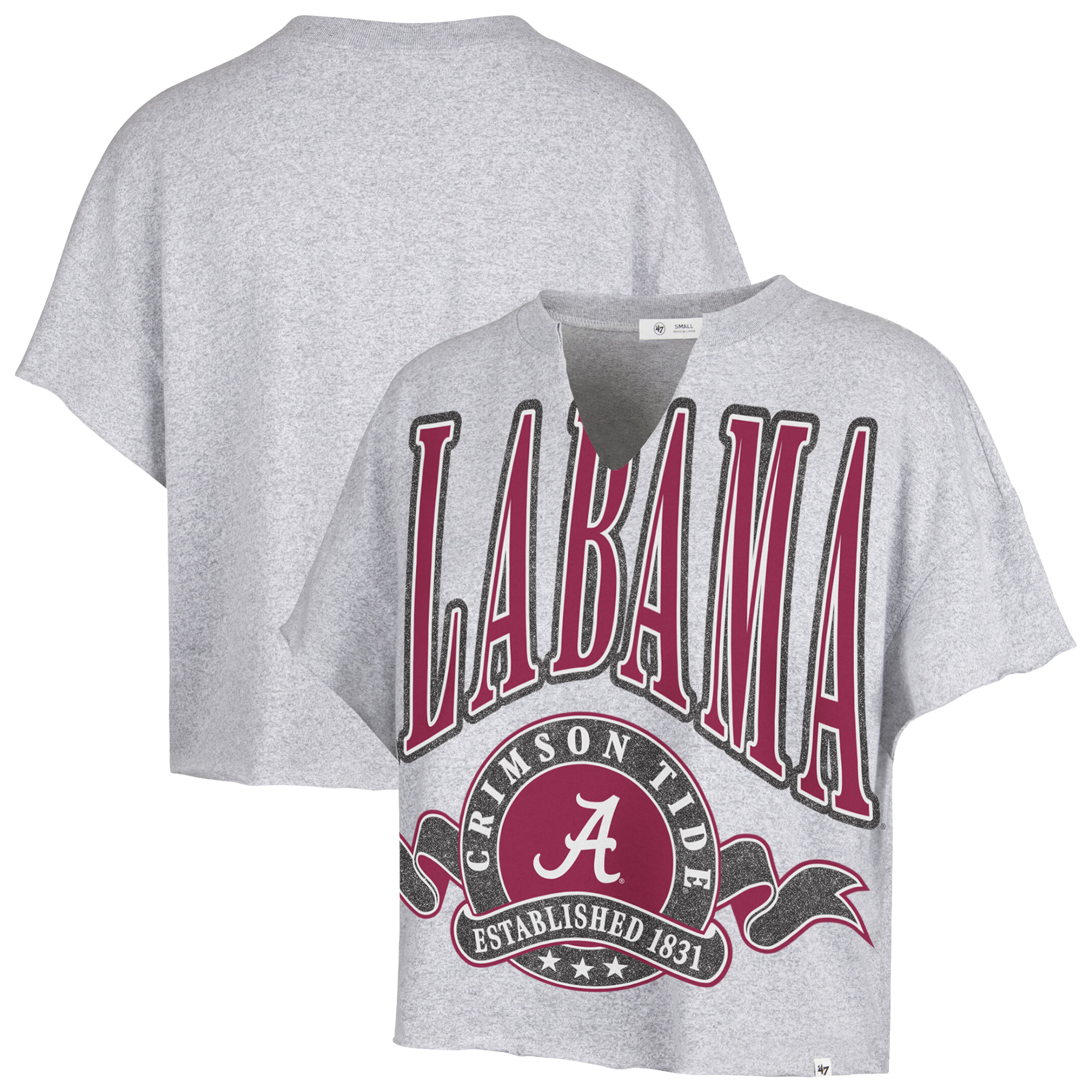 Women's '47  Heather Gray Alabama Crimson Tide Banners Out Oversized Notch-Neck T-Shirt