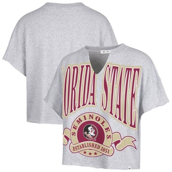 Women's '47  Heather Gray Florida State Seminoles Banners Out Oversized Notch-Neck T-Shirt