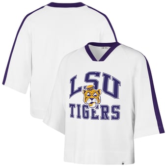 Women's '47  White LSU Tigers Big Overarch Drop Needle Raglan V-Neck T-Shirt