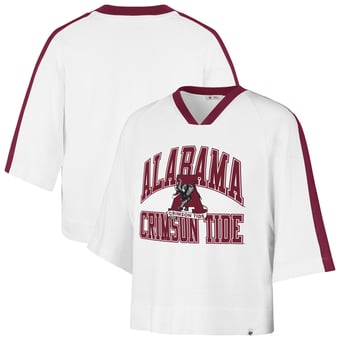 Women's '47  White Alabama Crimson Tide Big Overarch Drop Needle Raglan V-Neck T-Shirt