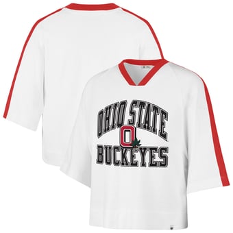 Women's '47  White Ohio State Buckeyes Big Overarch Drop Needle Raglan V-Neck T-Shirt