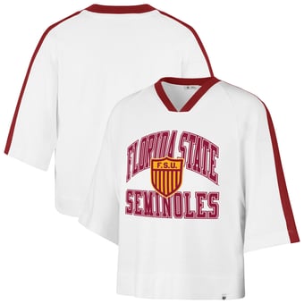 Women's '47  White Florida State Seminoles Big Overarch Drop Needle Raglan V-Neck T-Shirt