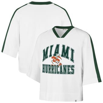 Women's '47  White Miami Hurricanes Big Overarch Drop Needle Raglan V-Neck T-Shirt