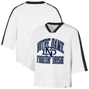 Women's '47  White Notre Dame Fighting Irish Big Overarch Drop Needle Raglan V-Neck T-Shirt