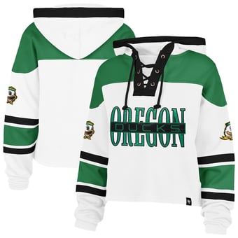 Women's '47  White Oregon Ducks Cut Thru Cropped Superior Lacer Pullover Hoodie
