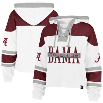 Women's '47  White Alabama Crimson Tide Cut Thru Cropped Superior Lacer Pullover Hoodie