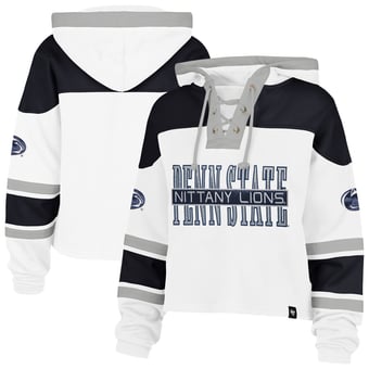 Women's '47  White Penn State Nittany Lions Cut Thru Cropped Superior Lacer Pullover Hoodie