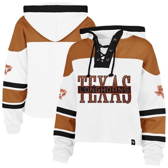 Women's '47  White Texas Longhorns Cut Thru Cropped Superior Lacer Pullover Hoodie
