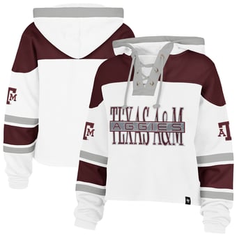 Women's '47  White Texas A&M Aggies Cut Thru Cropped Superior Lacer Pullover Hoodie