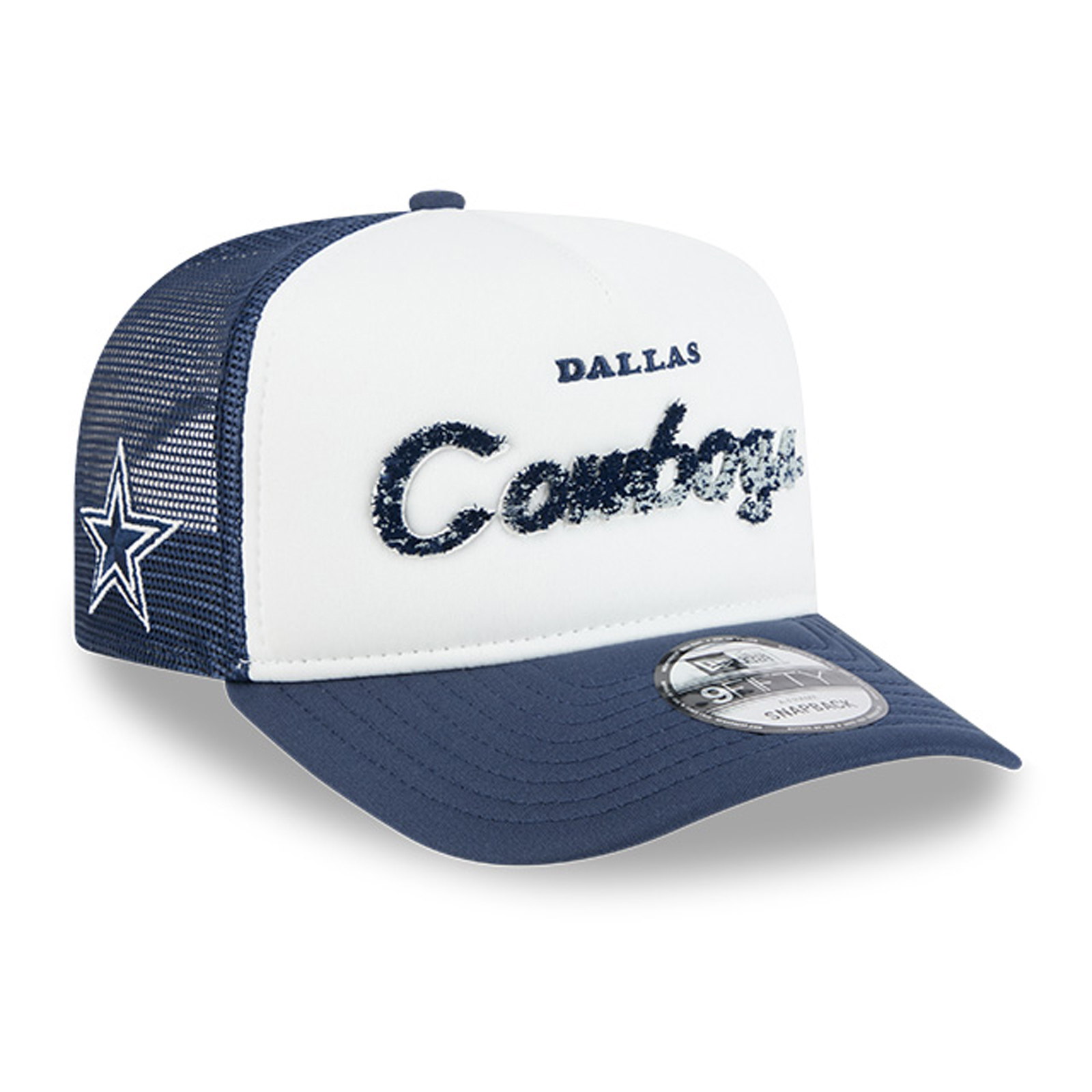 Men's New Era White/Navy Dallas Cowboys Foam A-Frame 9FIFTY Snapback Trucker Hat