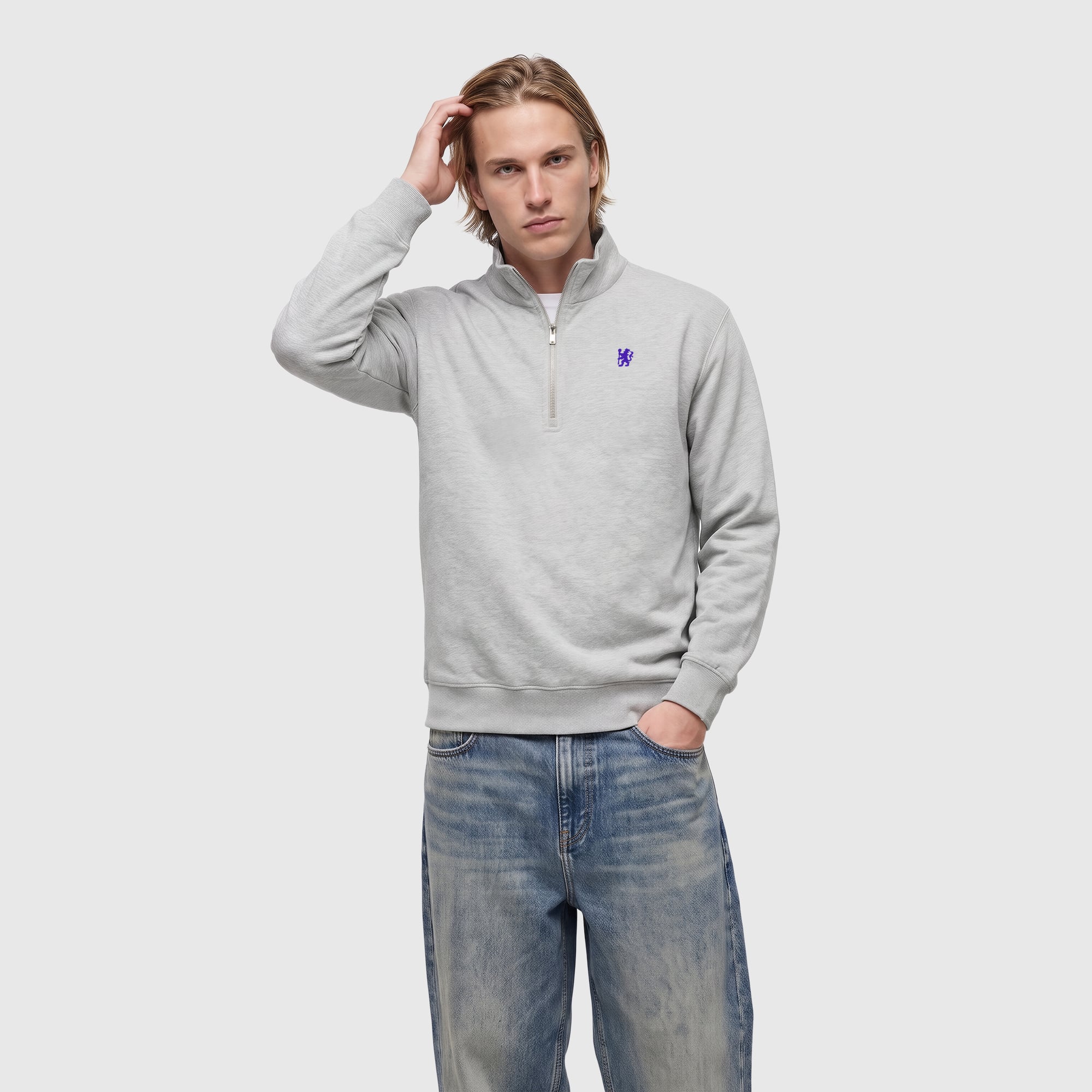 Sweat-shirt Chelsea Classics à demi-zip - Gris chiné