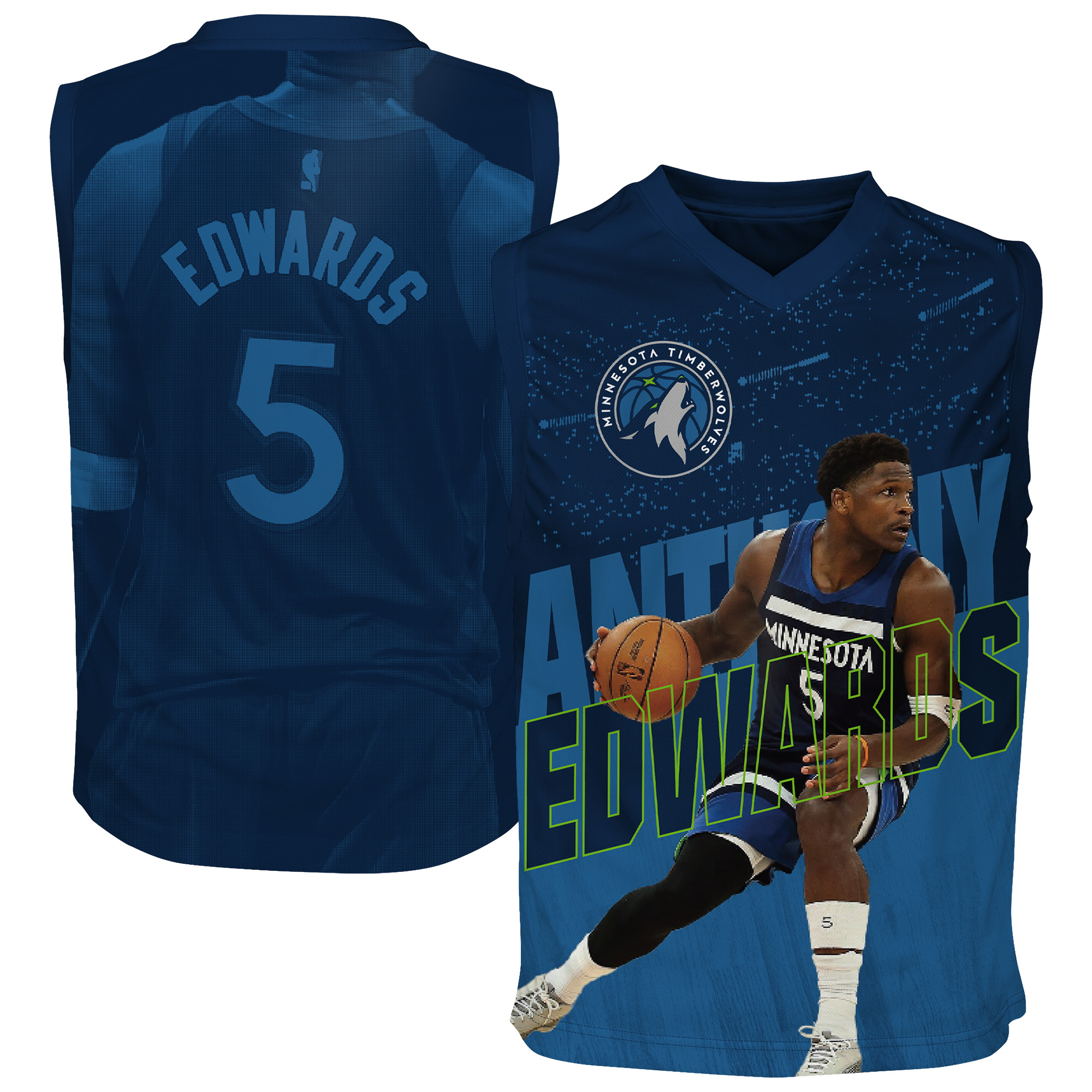 Outerstuff Big Boys' and Girls' Anthony Edwards Blue Minnesota Timberwolves Icon Play Jersey - Blue