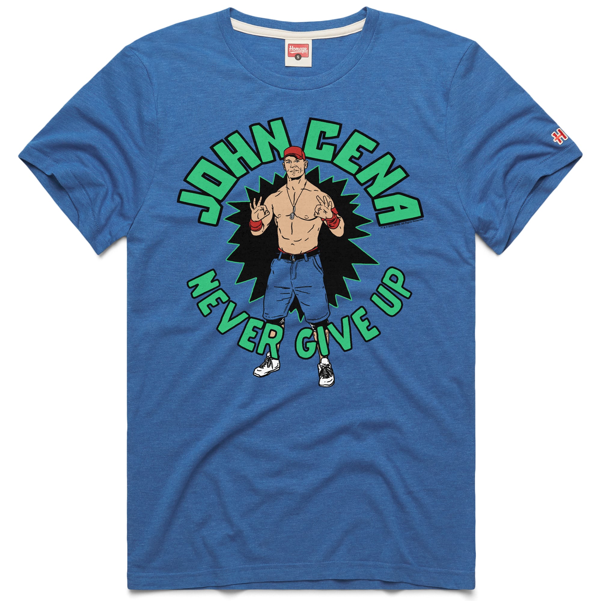 Men's Homage  Royal John Cena Never Give Up Tri-Blend T-Shirt