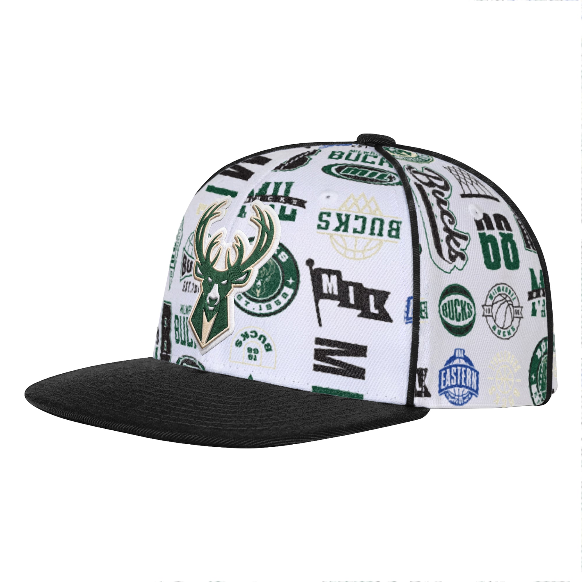 Youth Outerstuff White Milwaukee Bucks Piped Up Snapback Hat