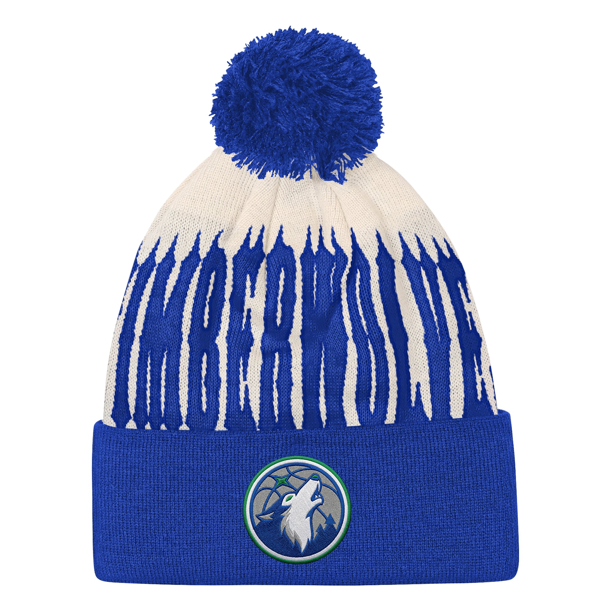 Youth Outerstuff Natural/Blue Minnesota Timberwolves Rim Rocker Cuffed Knit Hat with Pom
