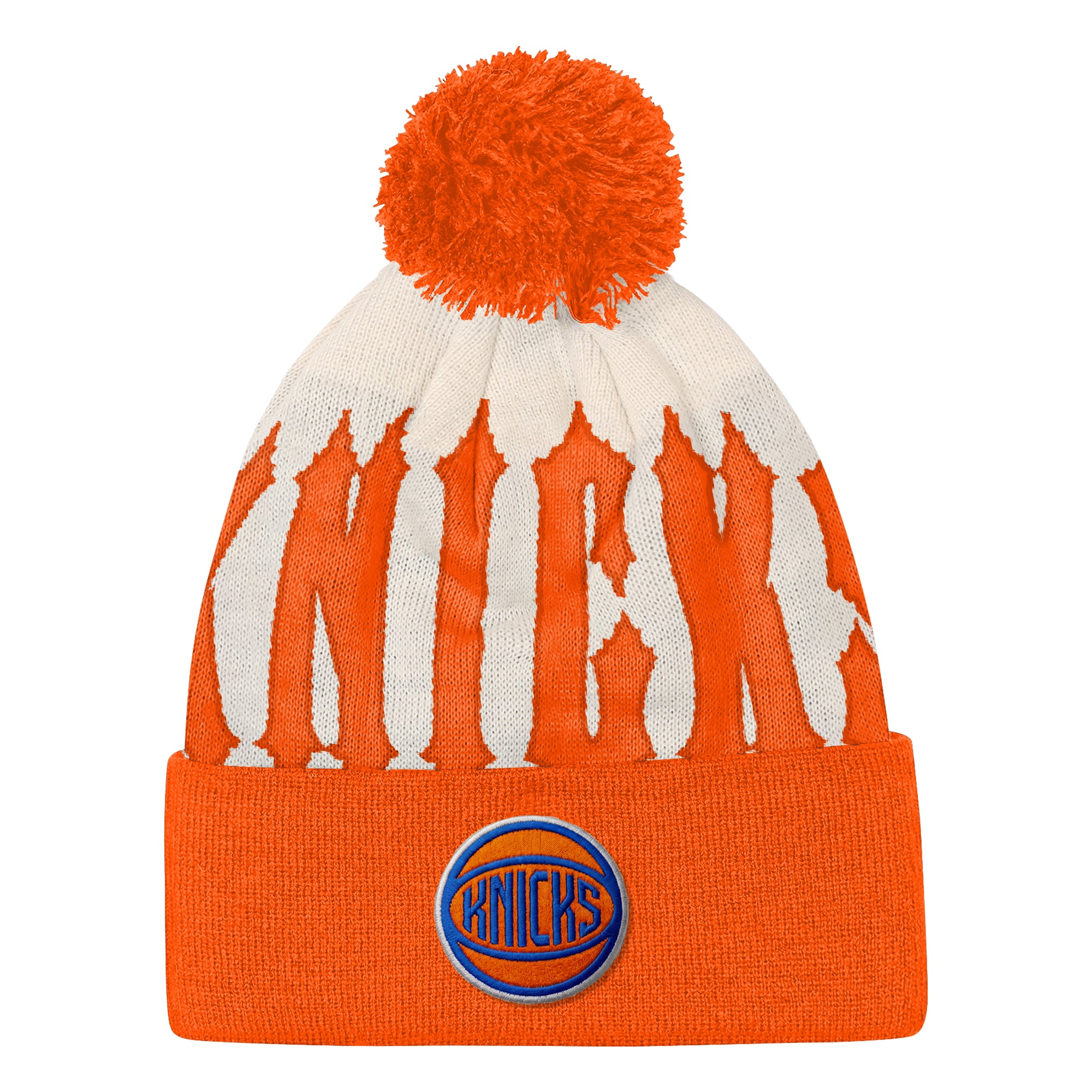 Youth Outerstuff Natural/Orange New York Knicks Rim Rocker Cuffed Knit Hat with Pom