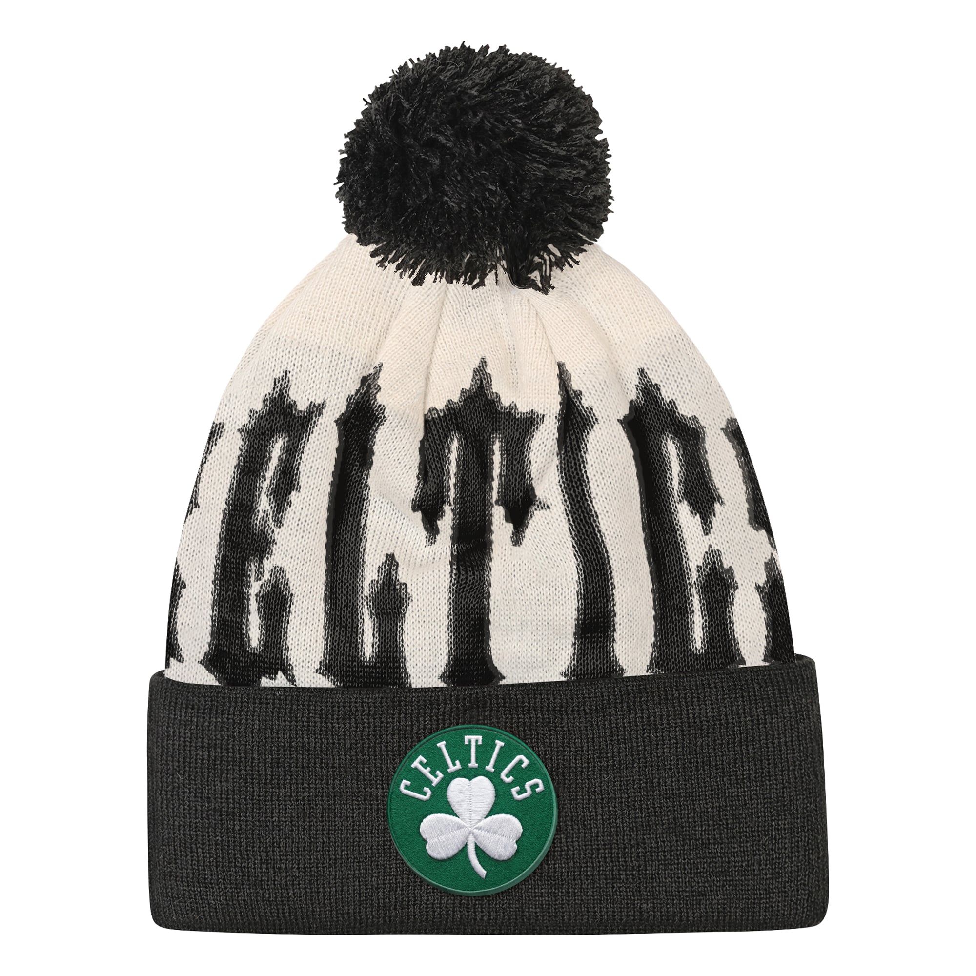 Youth Outerstuff Natural/Black Boston Celtics Rim Rocker Cuffed Knit Hat with Pom