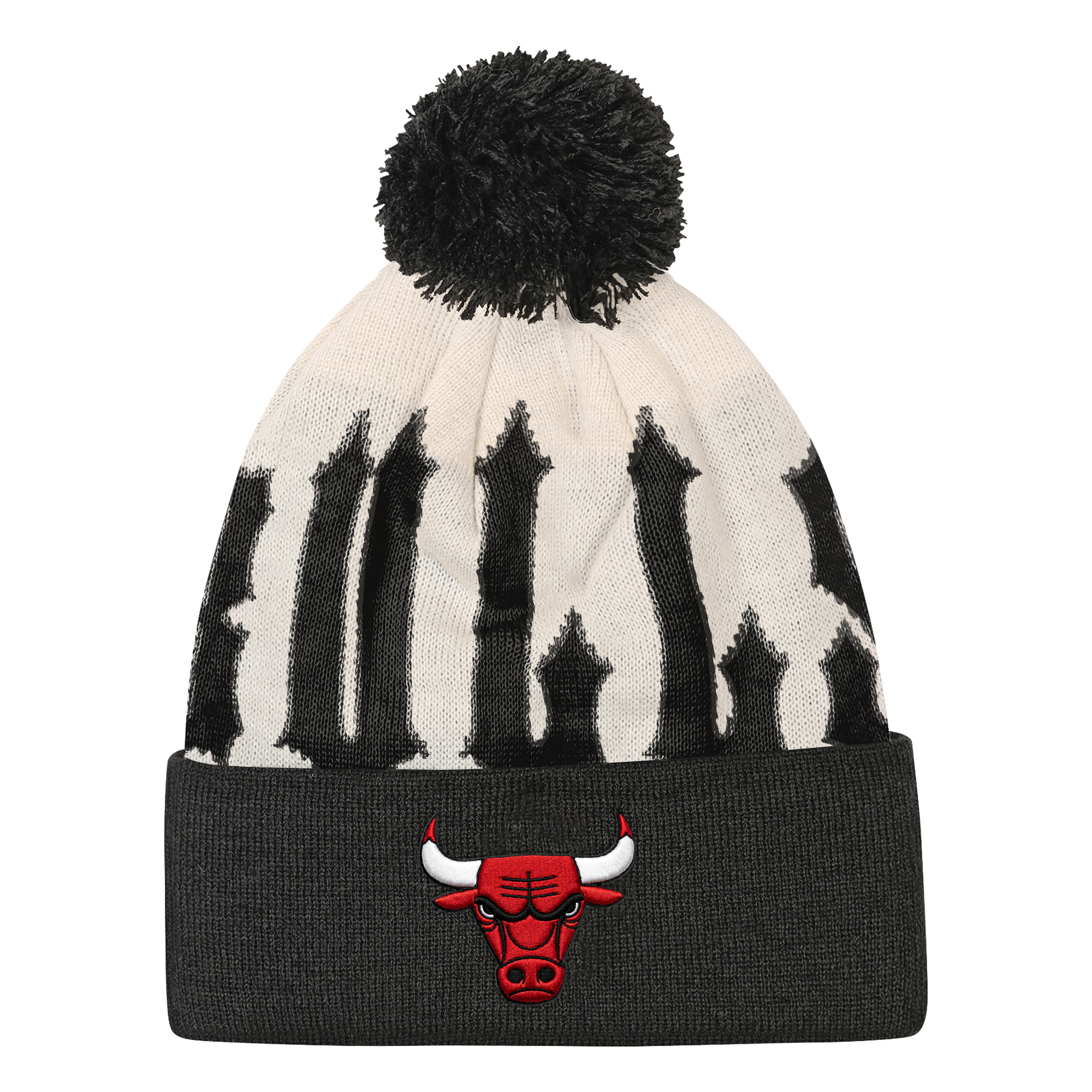 Youth Outerstuff Natural/Black Chicago Bulls Rim Rocker Cuffed Knit Hat with Pom