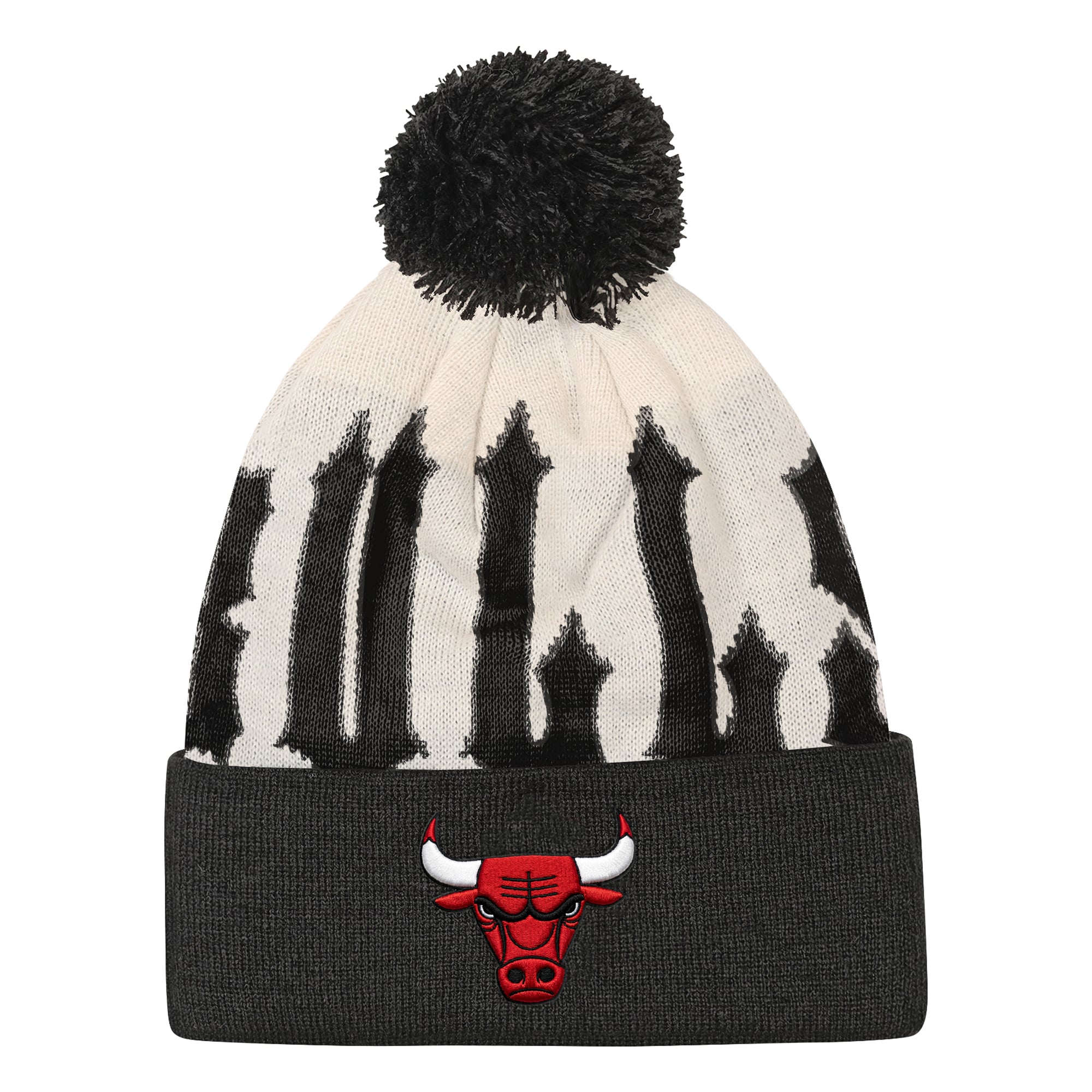 Youth Outerstuff Natural/Black Chicago Bulls Rim Rocker Cuffed Knit Hat with Pom