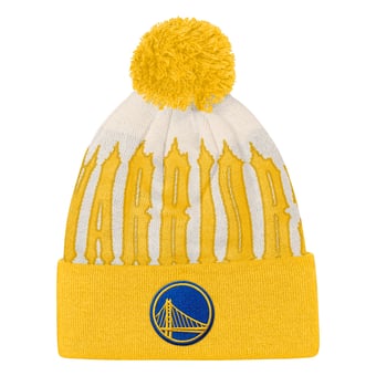 Youth Outerstuff Natural/Gold Golden State Warriors Rim Rocker Cuffed Knit Hat with Pom
