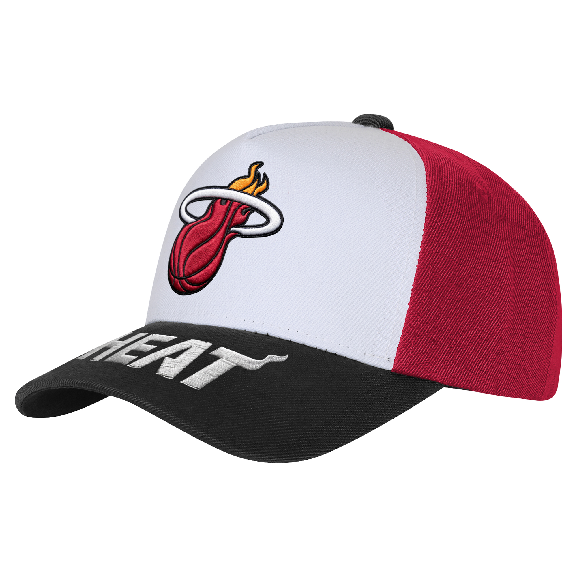 Outerstuff Big Boys' and Girls' White/Black Miami Heat Logo Three Pro Pinch Pre-Curved Adjustable Hat - White, Black