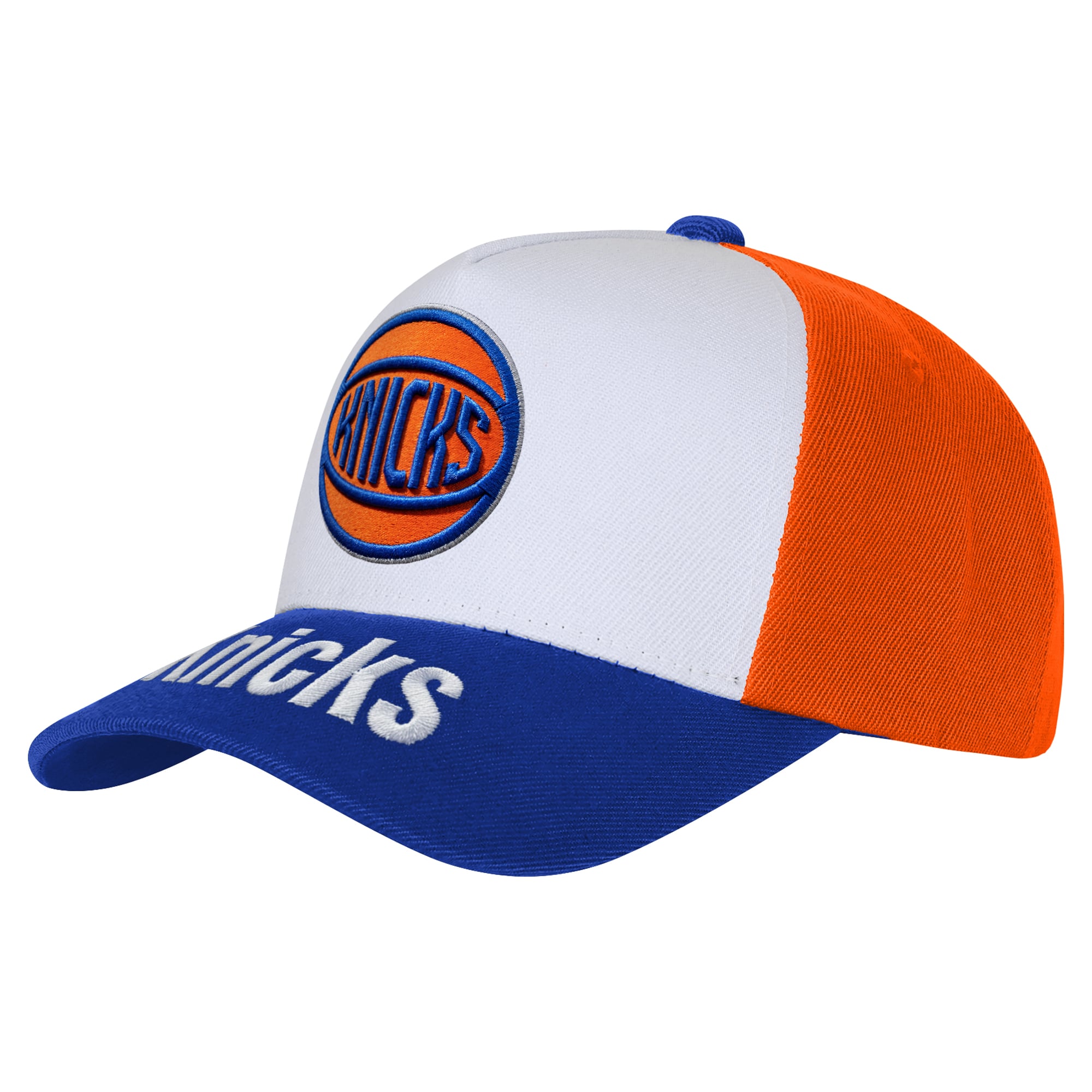 Outerstuff Big Boys' and Girls' White/Blue New York Knicks Logo Three Pro Pinch Pre-Curved Adjustable Hat - White, Blue