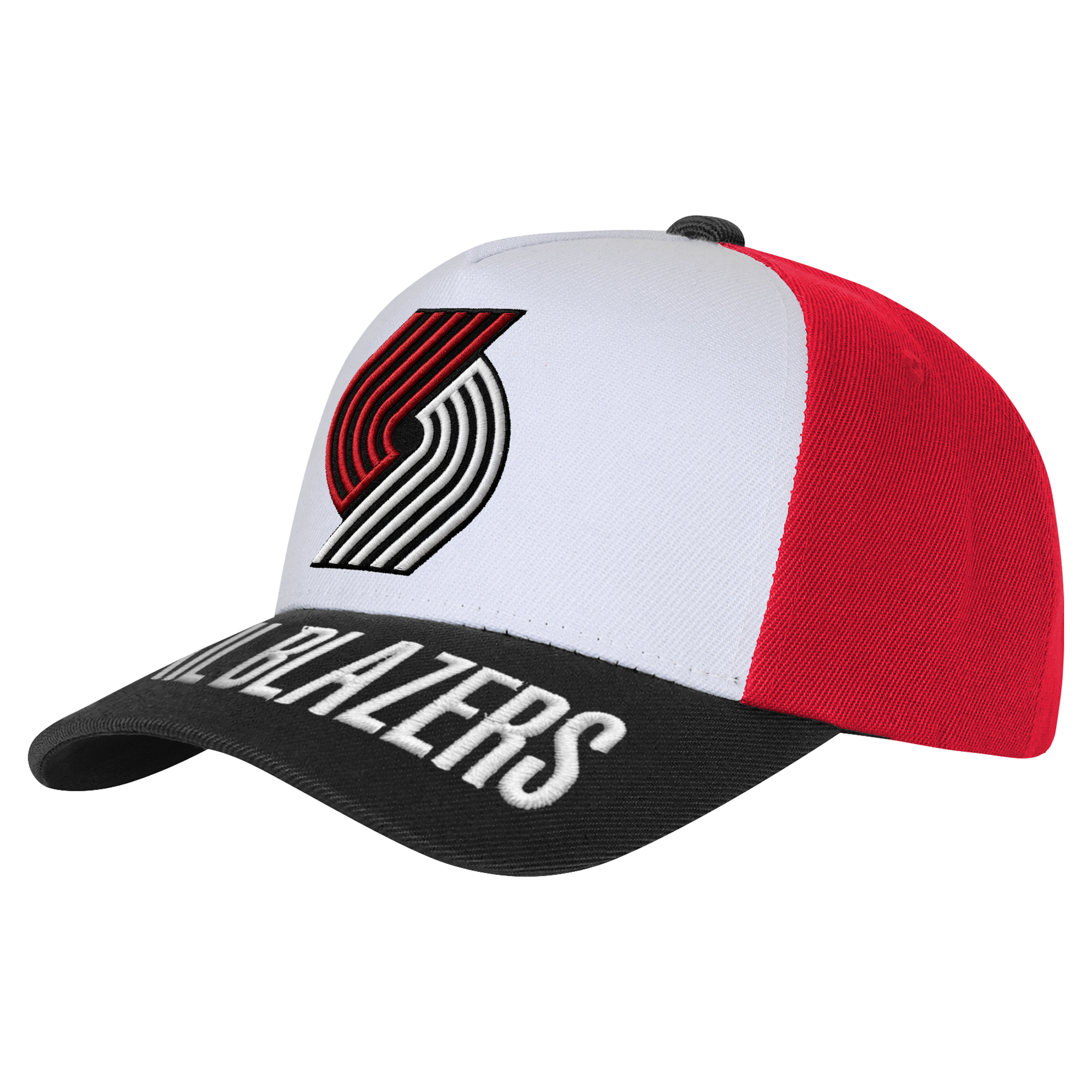 Outerstuff Big Boys' and Girls' White/Black Portland Trail Blazers Logo Three Pro Pinch Pre-Curved Adjustable Hat - White, Black