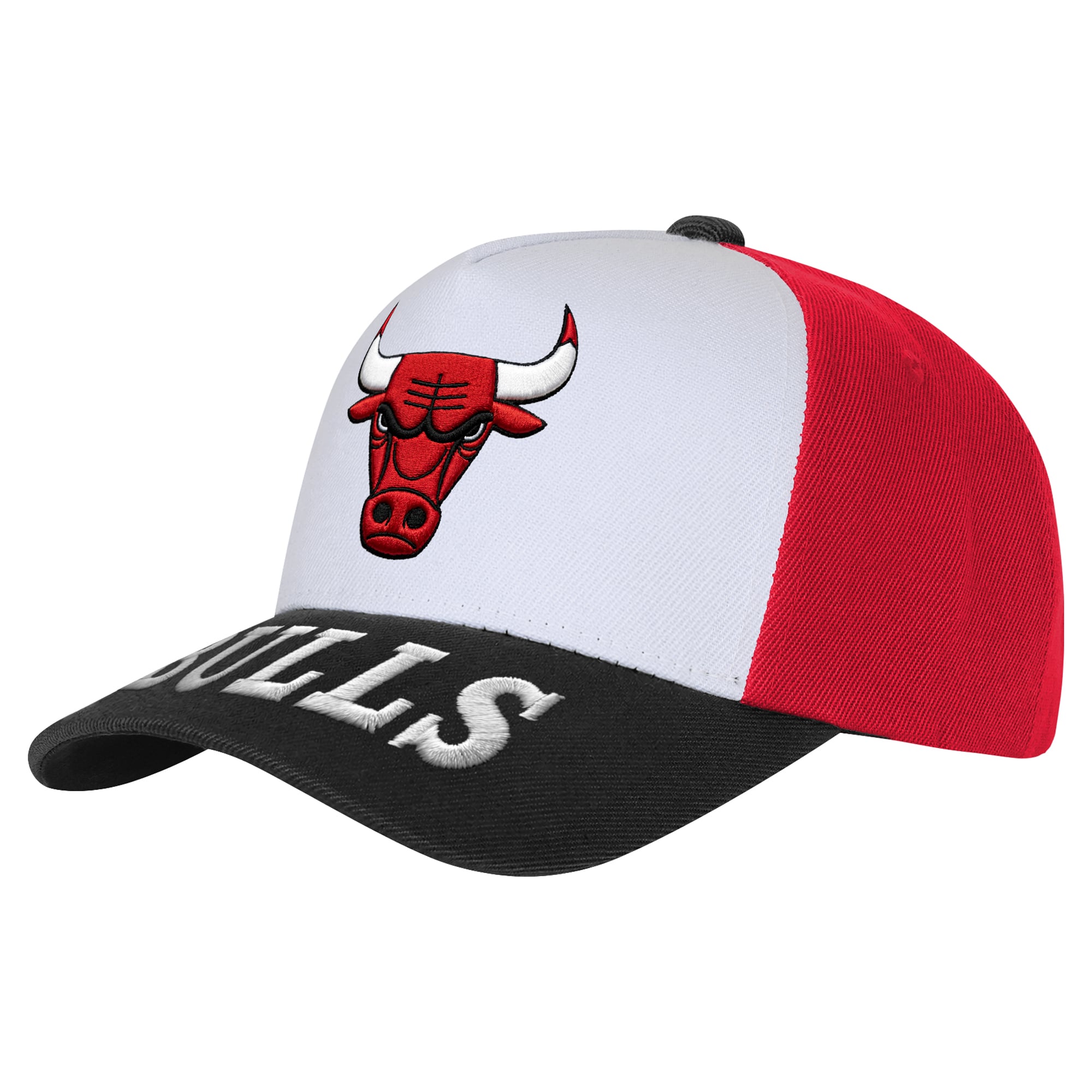 Youth Outerstuff White/Black Chicago Bulls Logo Three Pro Pinch Pre-Curved Adjustable Hat