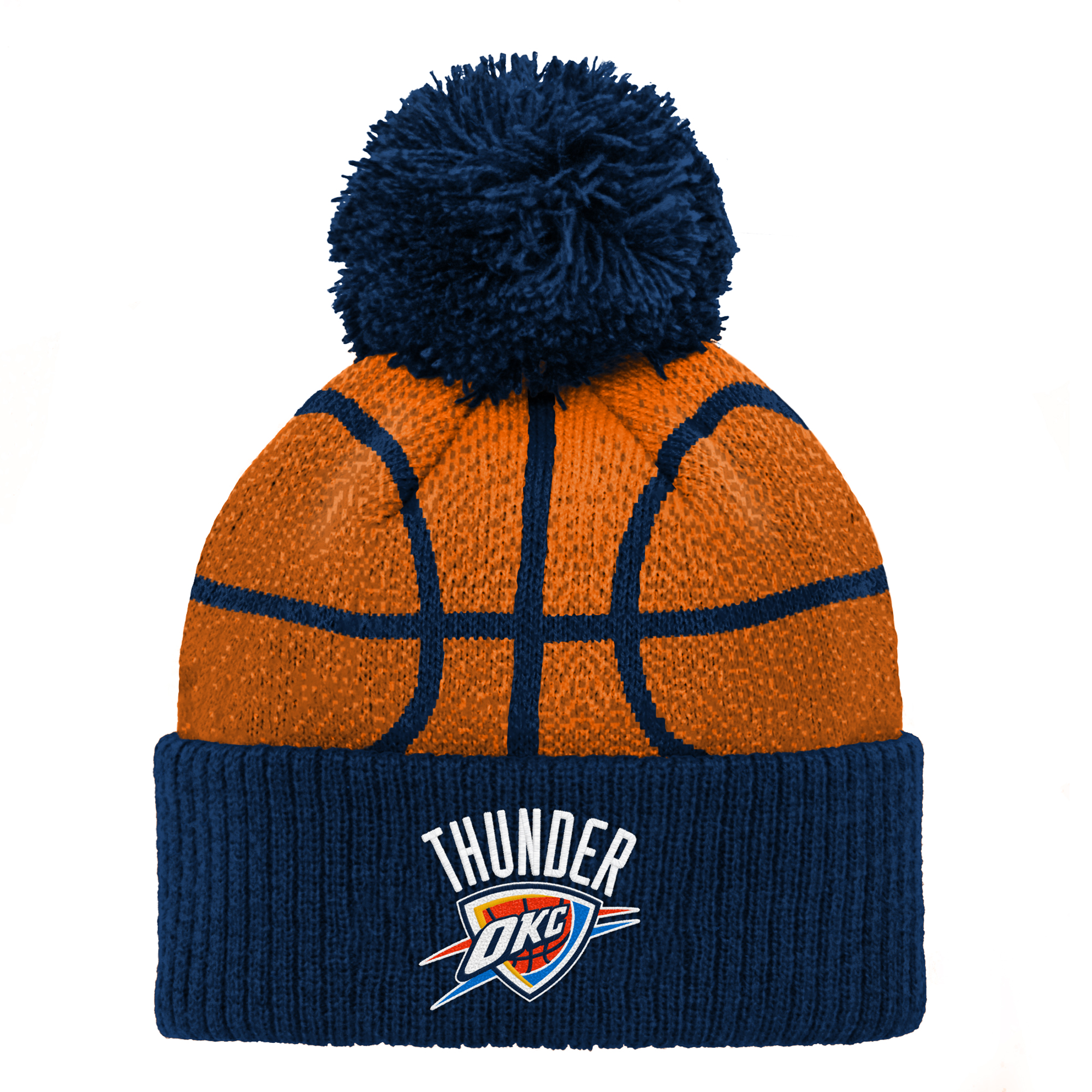 Preschool Navy Oklahoma City Thunder Basketball Head Cuffed Knit Hat with Pom
