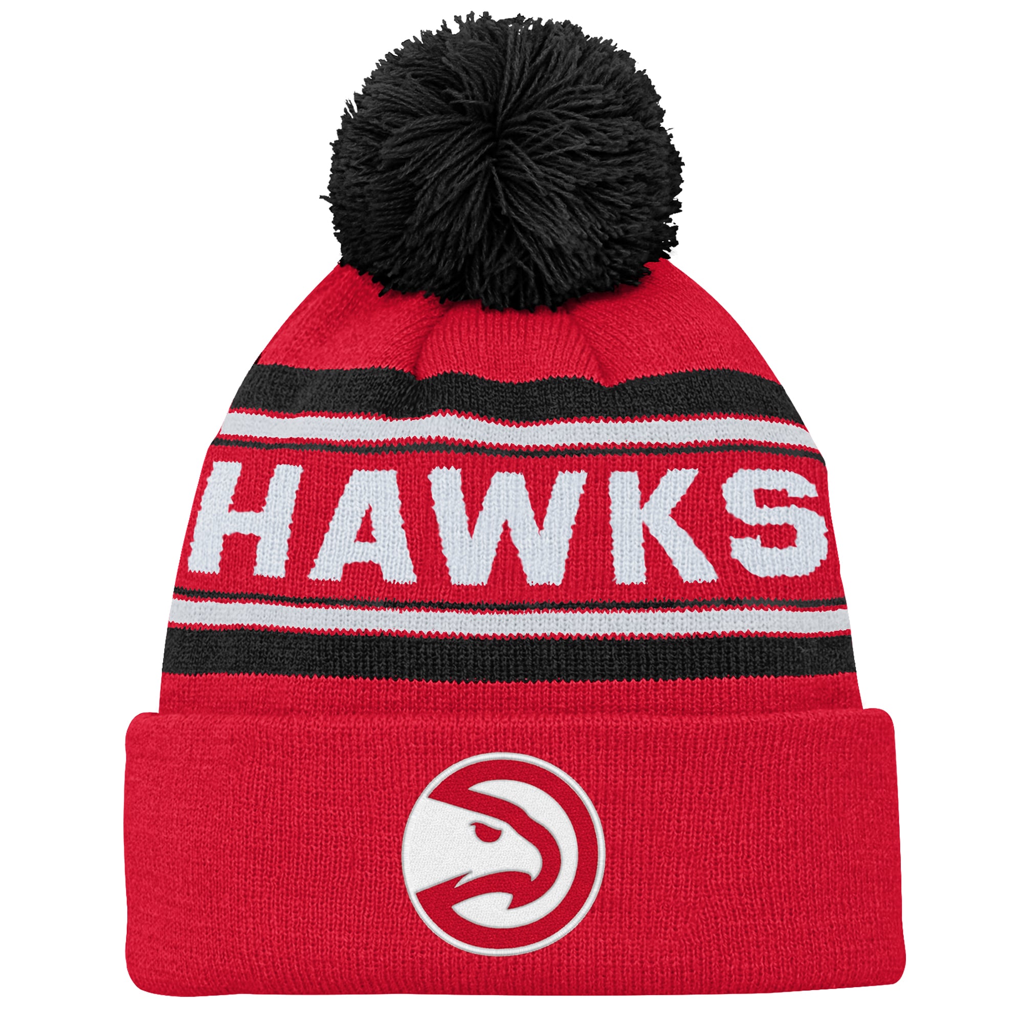 Backboard Jacquard Cuffed Knit Hat with Pom Outerstuff  Red Atlanta Hawks