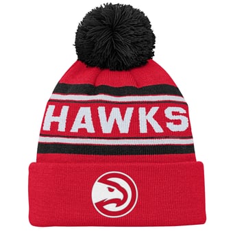 Backboard Jacquard Cuffed Knit Hat with Pom Outerstuff  Red Atlanta Hawks