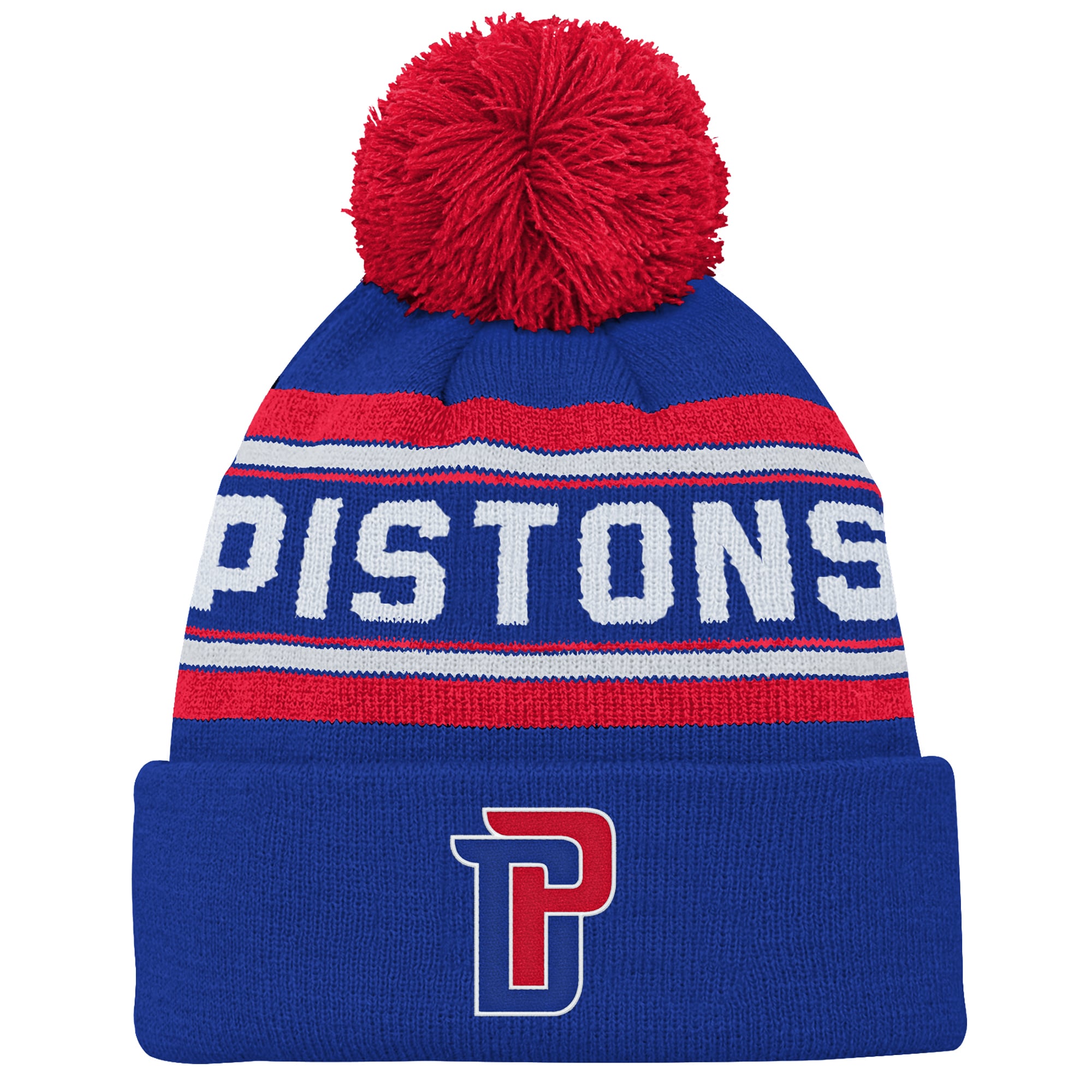 Backboard Jacquard Cuffed Knit Hat with Pom Outerstuff  Blue Detroit Pistons