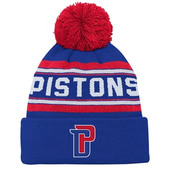 Backboard Jacquard Cuffed Knit Hat with Pom Outerstuff  Blue Detroit Pistons