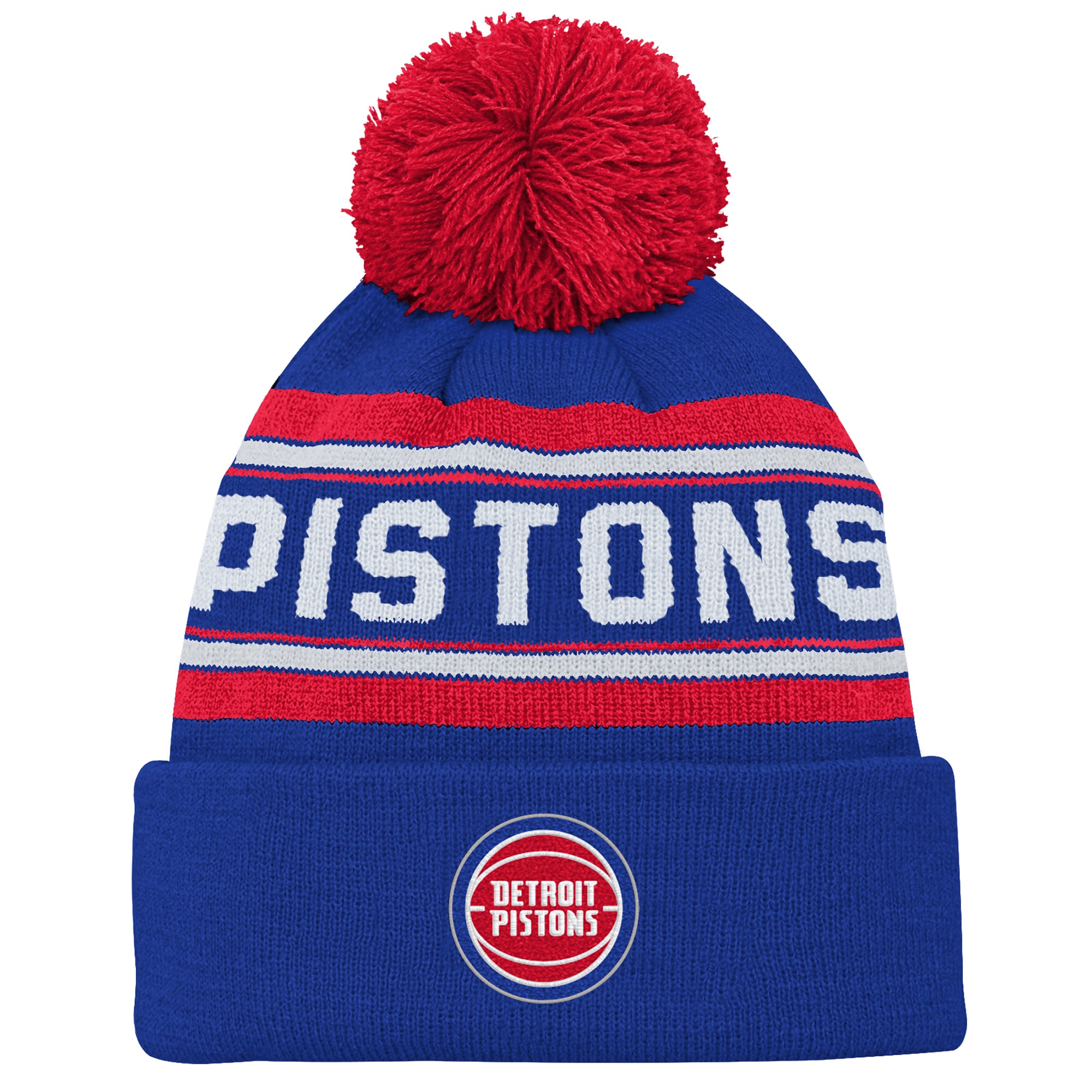 Youth Outerstuff Blue Detroit Pistons Backboard Jacquard Cuffed Knit Hat with Pom