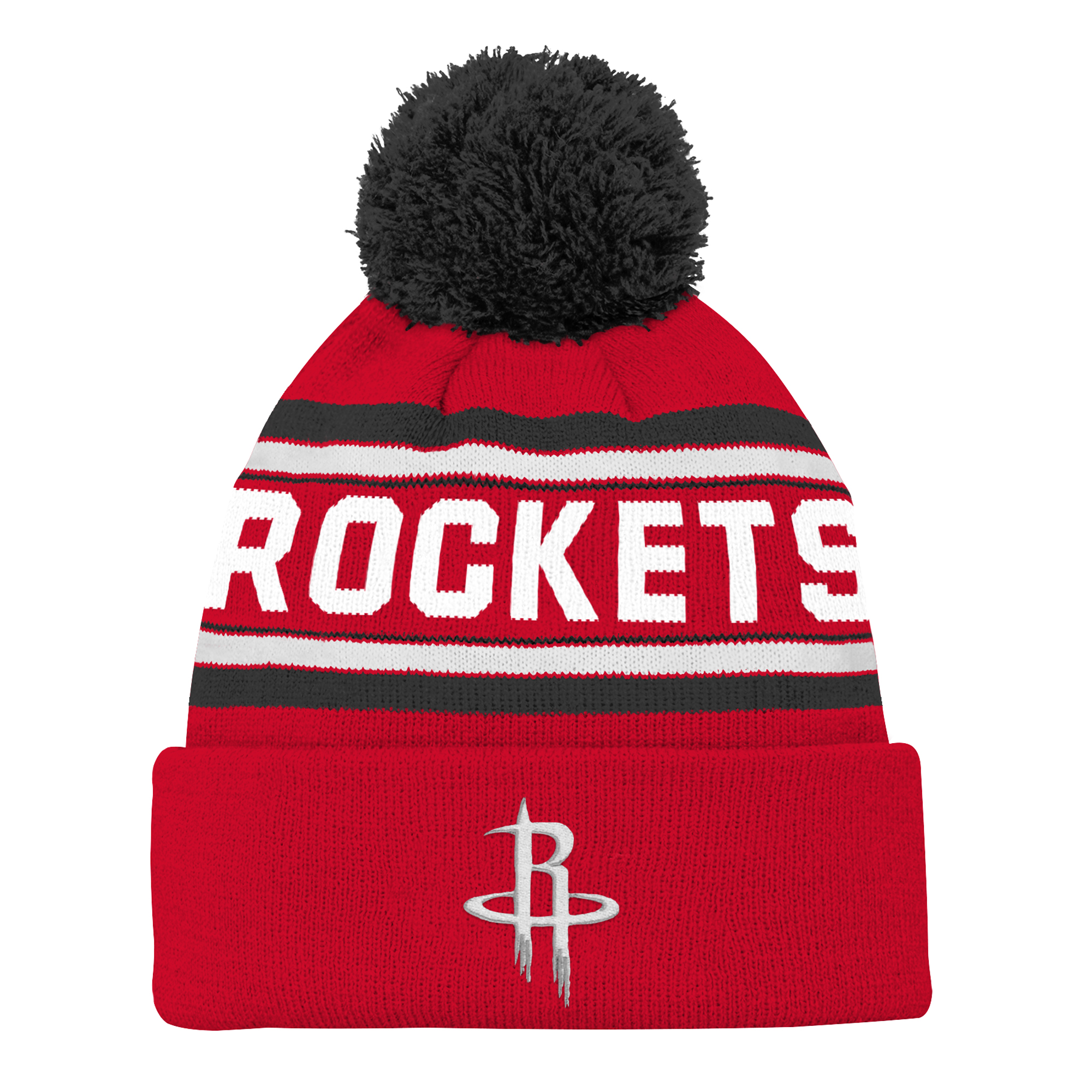 Backboard Jacquard Cuffed Knit Hat with Pom Outerstuff  Red Houston Rockets