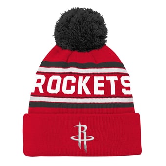 Backboard Jacquard Cuffed Knit Hat with Pom Outerstuff  Red Houston Rockets