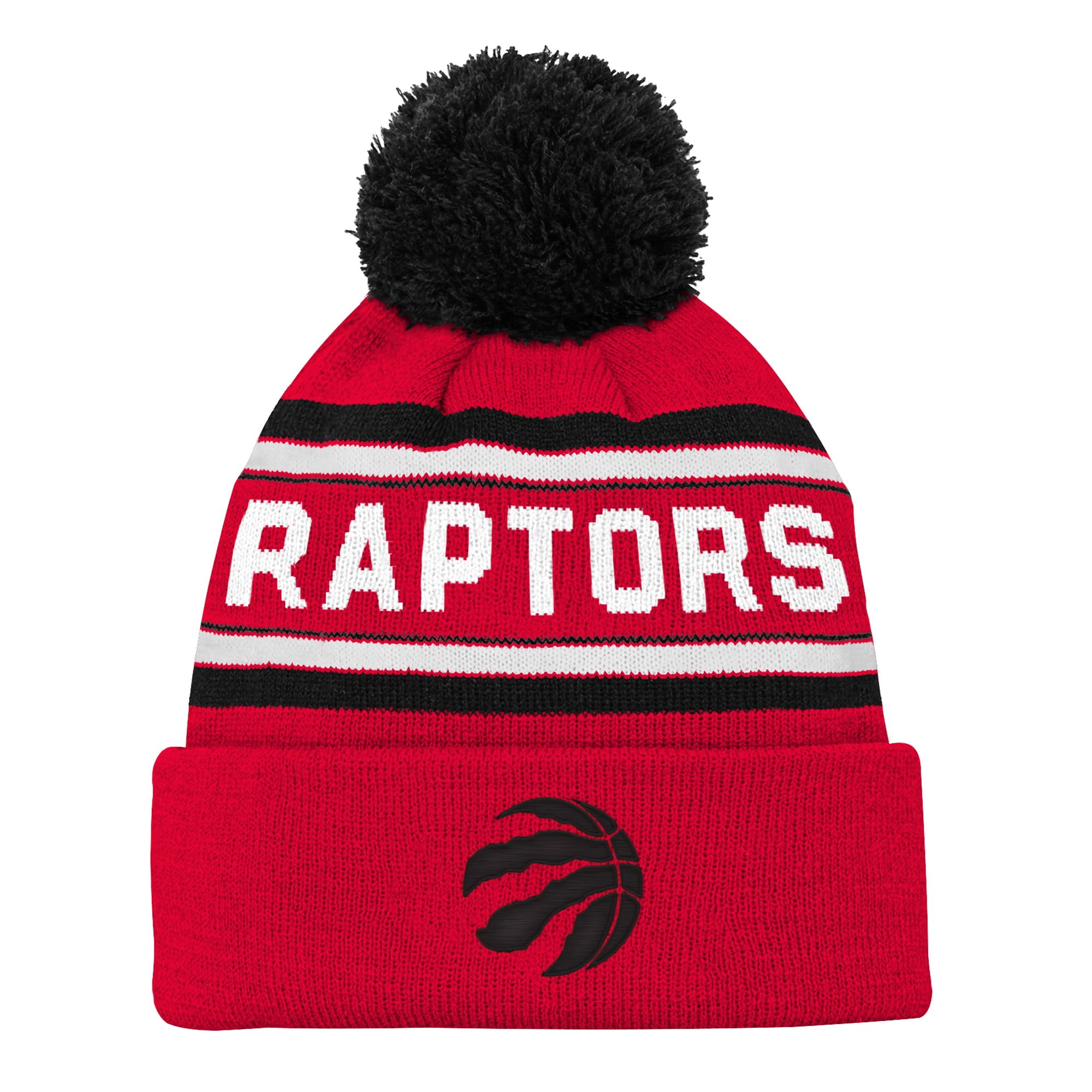 Backboard Jacquard Cuffed Knit Hat with Pom Outerstuff  Red Toronto Raptors