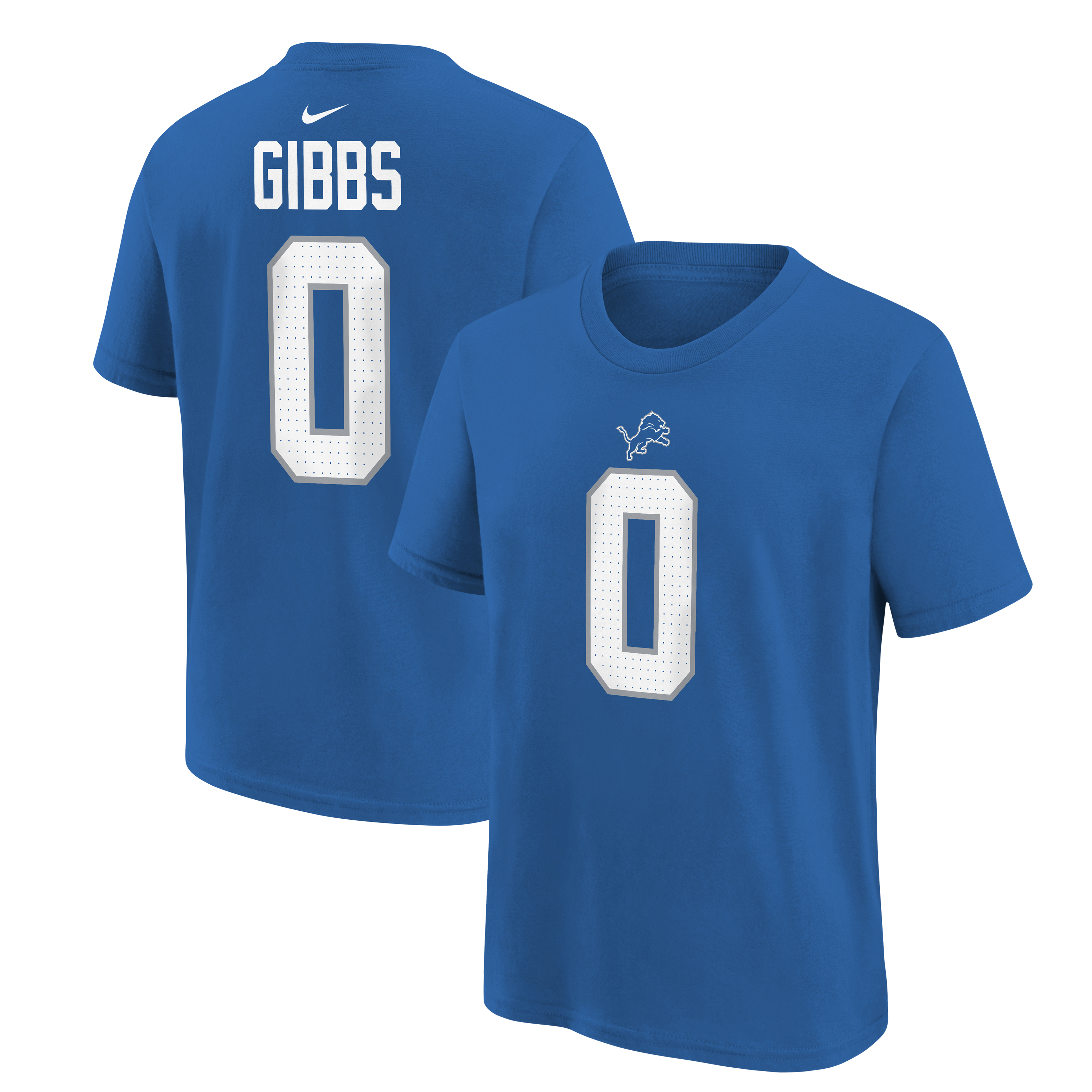 Youth Nike Jahmyr Gibbs Blue Detroit Lions Player Name & Number T-Shirt